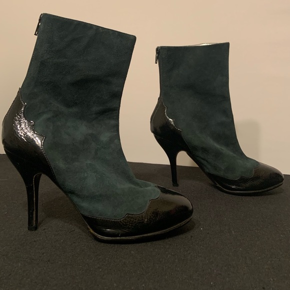 ** Jill Stuart Size 38 Deep Teal Emerald Suede Ankle Booties - Picture 4 of 11